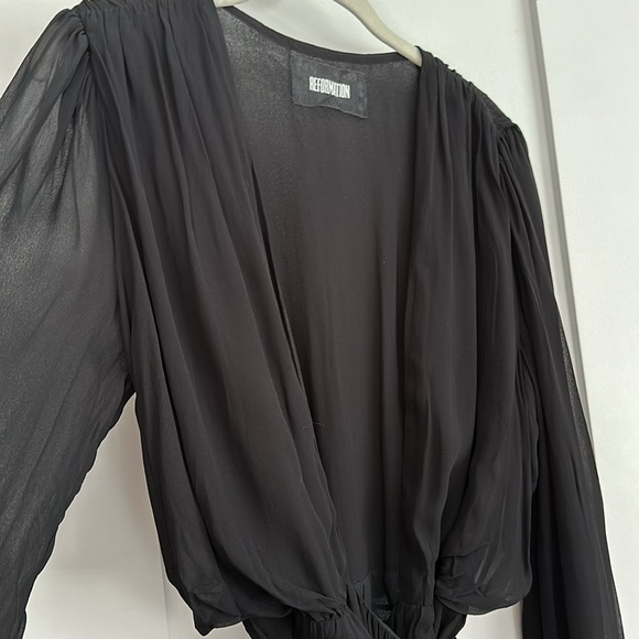 Reformation Black wrap mini long-sleeve dress - Picture 5 of 8